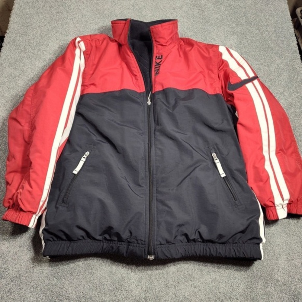Nike Reversible Red Black Fleece Track Jacket‎ Men's Large Zip Up